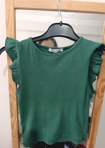 Kız Çocuk Yeşil Fırfırlı Kolsuz Triko Bluz - Görsel 2