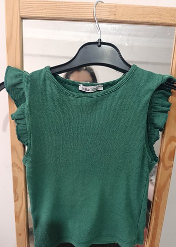 Kız Çocuk Yeşil Fırfırlı Kolsuz Triko Bluz - Görsel 3