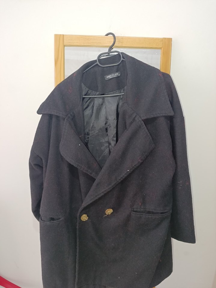 Siyah Çift Düğmeli Kaban - Görsel 4