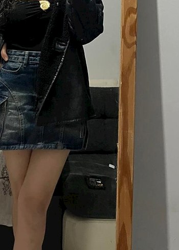 Kemer Detaylı Lacivert Denim Mini Etek - Görsel 2