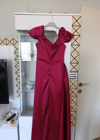 Kırmızı Drapeli Uzun Abiye Elbise - Görsel 7