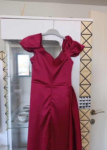 Kırmızı Drapeli Uzun Abiye Elbise - Görsel 8