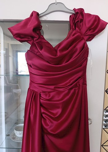 Kırmızı Drapeli Uzun Abiye Elbise - Görsel 2