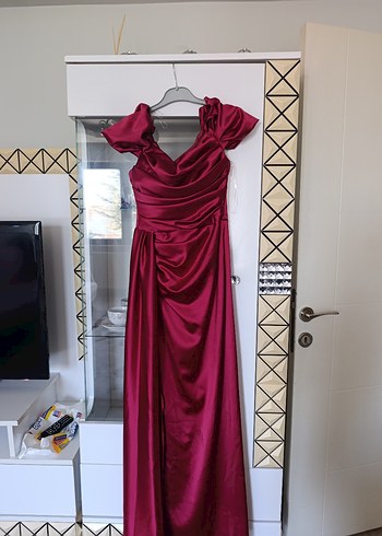 Kırmızı Drapeli Uzun Abiye Elbise - Görsel 5