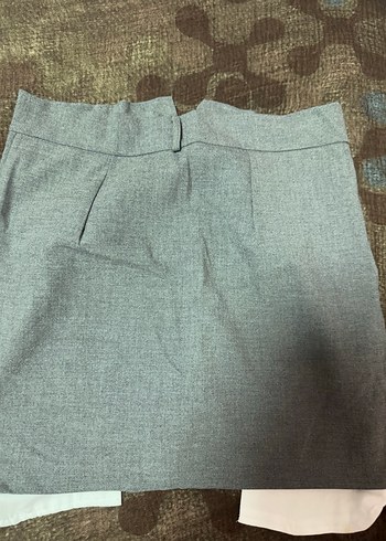 Diğer Düğmeli Gri Midi Keten Etek