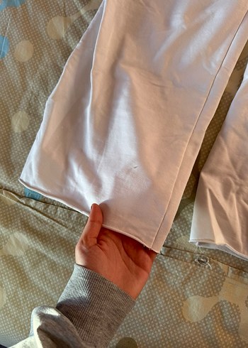 Beyaz Kadın Keten Salaş Sweatpants - Görsel 2