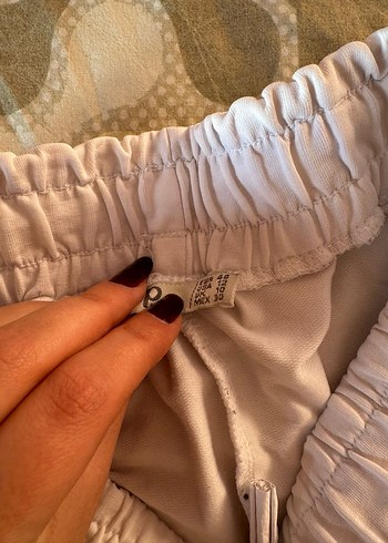 Beyaz Kadın Keten Salaş Sweatpants - Görsel 3