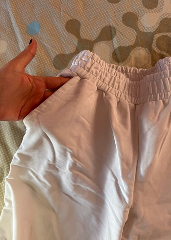 Beyaz Kadın Keten Salaş Sweatpants - Görsel 4