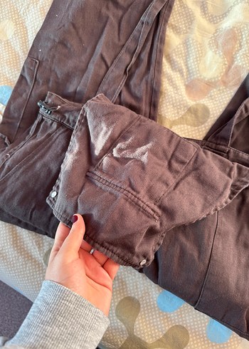 Kahverengi Askılı Midi Kot Tulum - Görsel 5