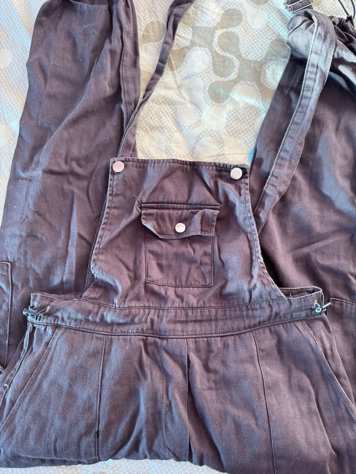 Kahverengi Askılı Midi Kot Tulum - Görsel 4