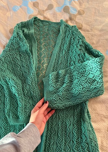 Turkuaz Örgü Bohem Kadın Hırka - Görsel 2