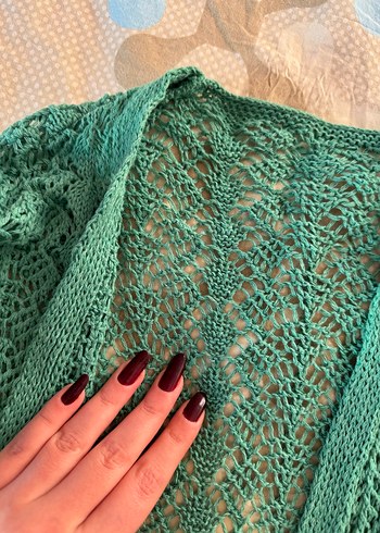 Turkuaz Örgü Bohem Kadın Hırka - Görsel 4