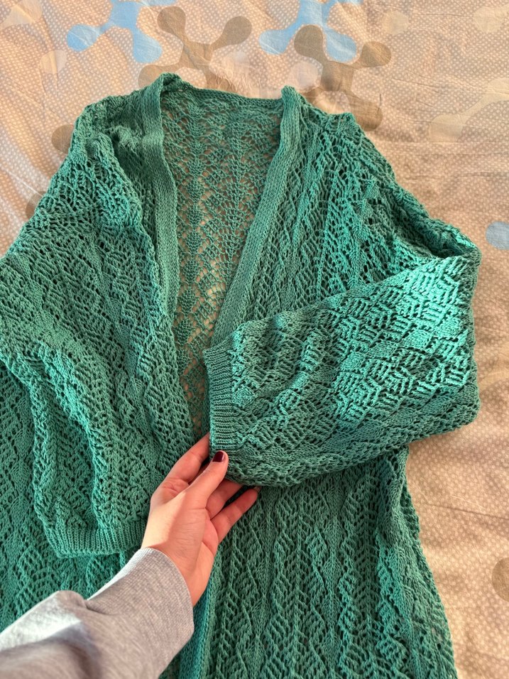 Turkuaz Örgü Bohem Kadın Hırka - Görsel 2