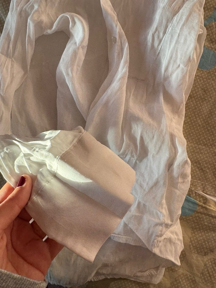 Beyaz Keten Düğmeli Kadın Gömlek - Görsel 4