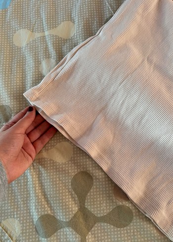 Bej Uzun Kollu Keten Elbise - Görsel 3