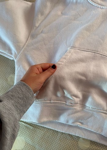 Kadın beyaz Kapüşonlu Sweatshirt - Görsel 2