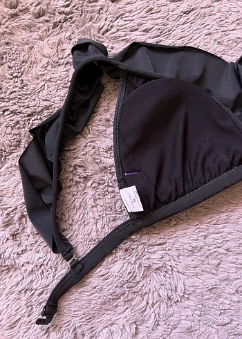 xs Beden siyah Renk Drapeli Siyah Strappy Bikini Üstü
