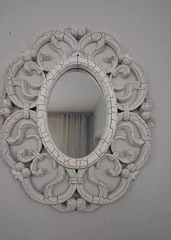 Beyaz Eskitme Oval Dekoratif Ayna 20 cm