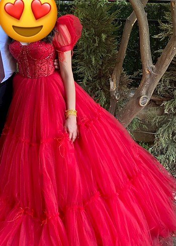 Kırmızı Straplez Payetli Midi Bindallı Elbise - Görsel 2