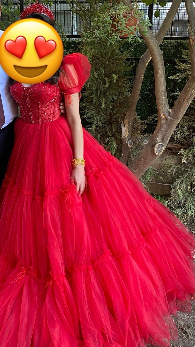 Kırmızı Straplez Payetli Midi Bindallı Elbise - Görsel 2