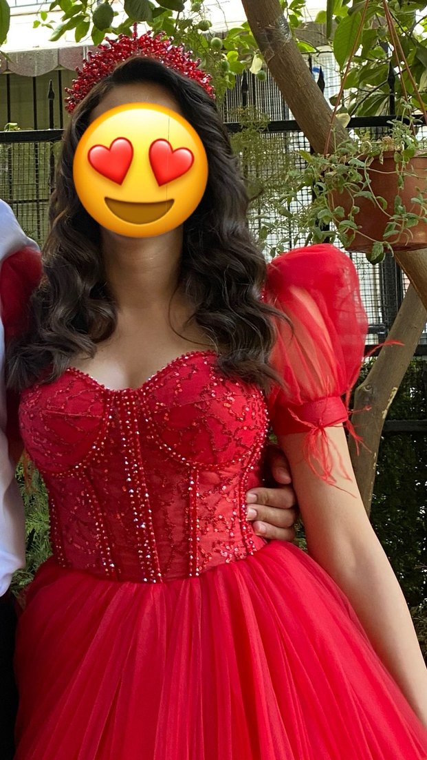 Kırmızı Straplez Payetli Midi Bindallı Elbise - Görsel 3