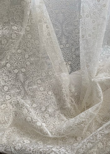 İşlemeli Beyaz Bohem Tül Perde - Görsel 3