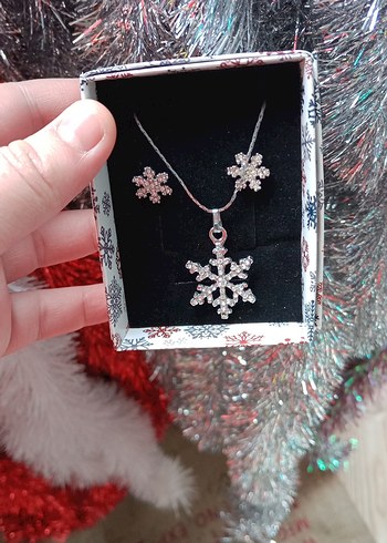 Beyaz Kar Tanesi Kolye ve küpe - Görsel 3