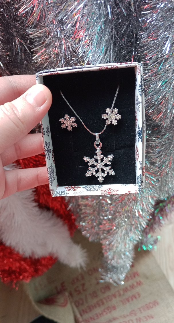 Beyaz Kar Tanesi Kolye ve küpe - Görsel 3