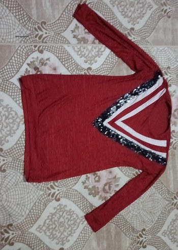 Kırmızı geniş Yaka Uzun Kollu Triko Kazak - Görsel 2