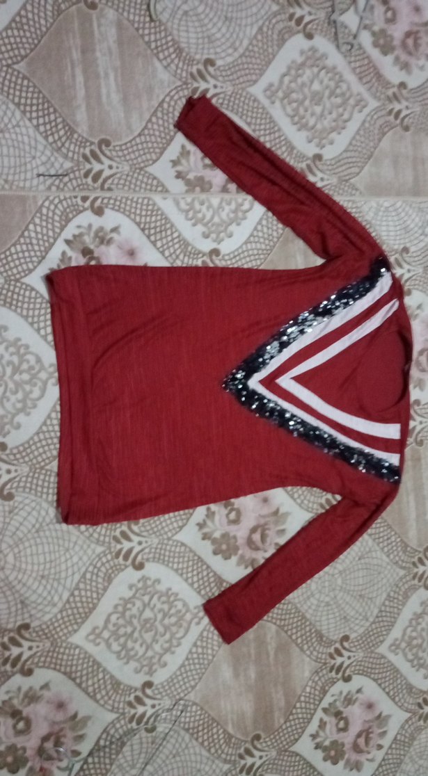 Kırmızı geniş Yaka Uzun Kollu Triko Kazak - Görsel 2