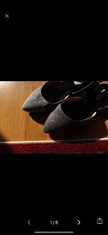 Shoes & More Parıl Parıl Gri Siyah Simli Babet