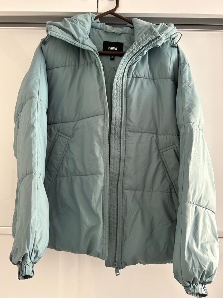 Su yeşili rengi kadın şişme mont - Görsel 4