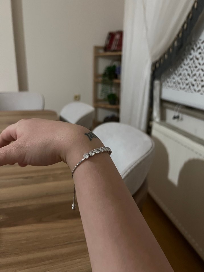 Beyaz Payetli Minimalist Bileklik Çelik - Görsel 2