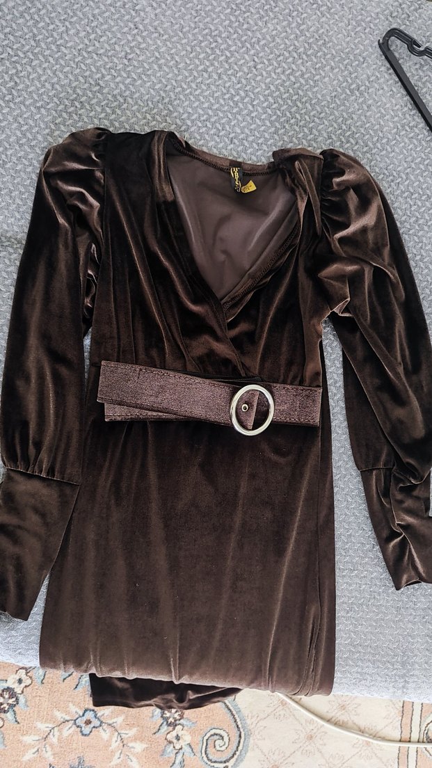 sıfır uzun kadife elbise - Görsel 2