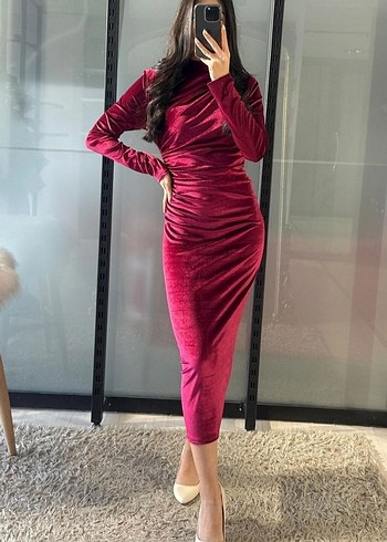 sıfır kadife elbise - Görsel 3