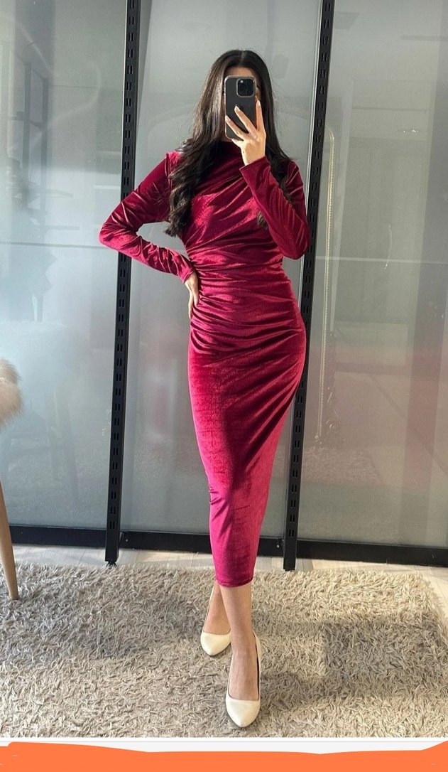 sıfır kadife elbise - Görsel 3