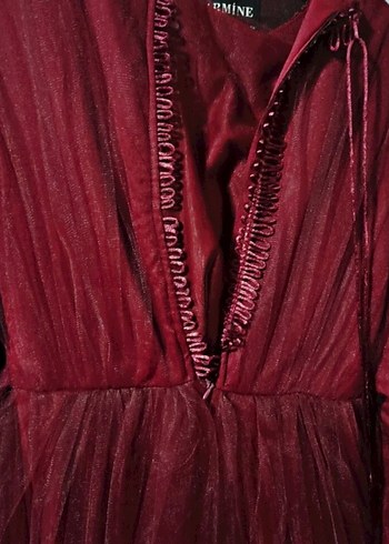 Bordo Uzun Kollu Drapeli Abiye Elbise - Görsel 8