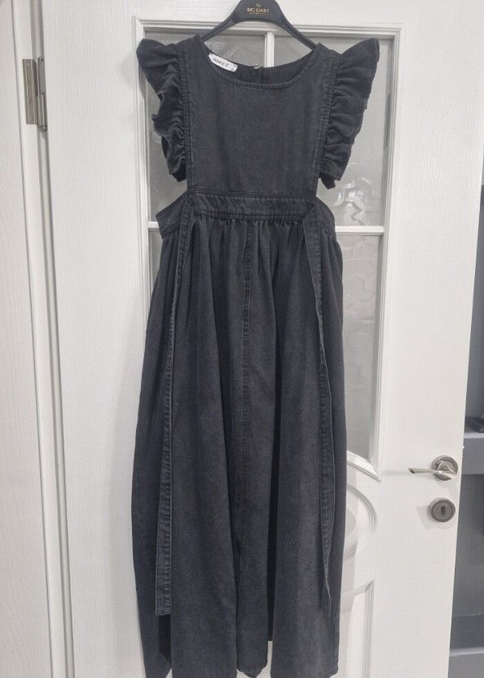 Omuzu fırfırlı Kot jile Elbise (Antrasit)  - Görsel 3