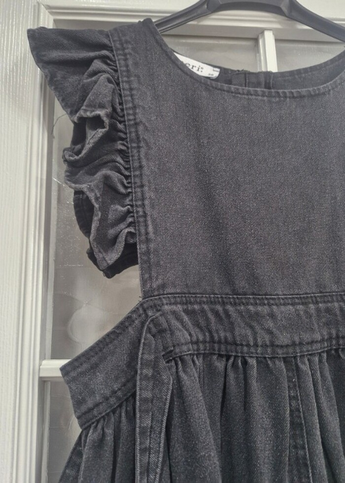 Omuzu fırfırlı Kot jile Elbise (Antrasit)  - Görsel 5