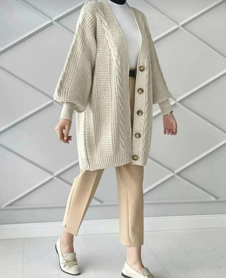 Kadın kışlık saç örgü kısa triko Hırka - Görsel 2