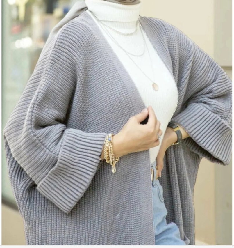 Gri Uzun triko Hırka - Görsel 2