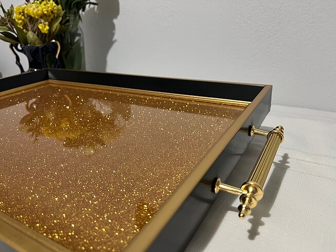 Beden Renk Gold Simli Sunum & Dekoratif Tepsi, Özel Gün Tepsisi, Sunum Teps