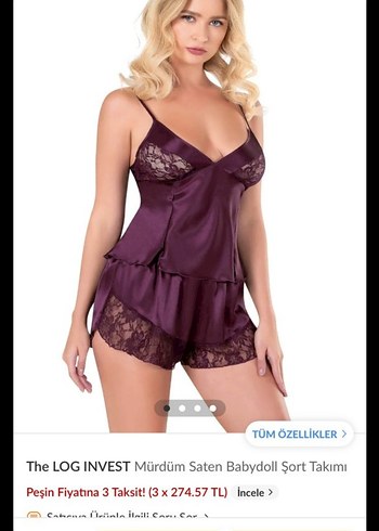 Mürdüm Saten Babydoll Şort Takımı