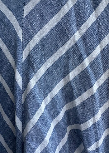 Çizgili, V Yakalı, Kolsuz Midi Elbise - Görsel 2