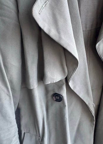 Kadın Haki Uzun Keten Trençkot - Görsel 3