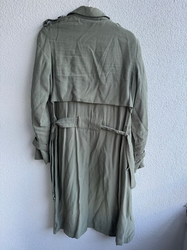 Kadın Haki Uzun Keten Trençkot - Görsel 5