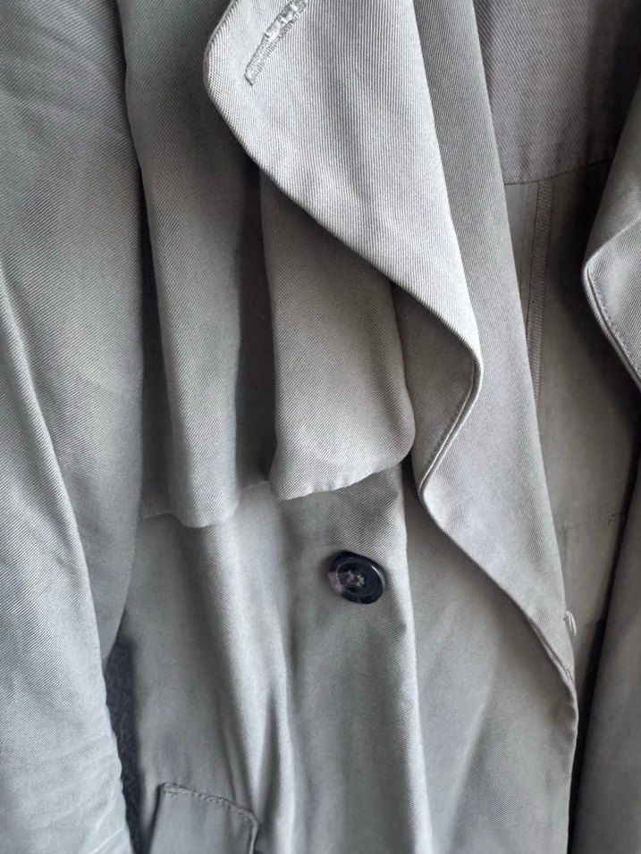 Kadın Haki Uzun Keten Trençkot - Görsel 3