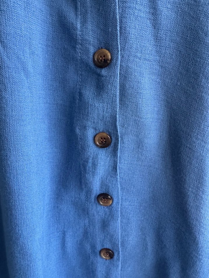 Düğmeli Mavi Uzun Keten Etek - Görsel 2