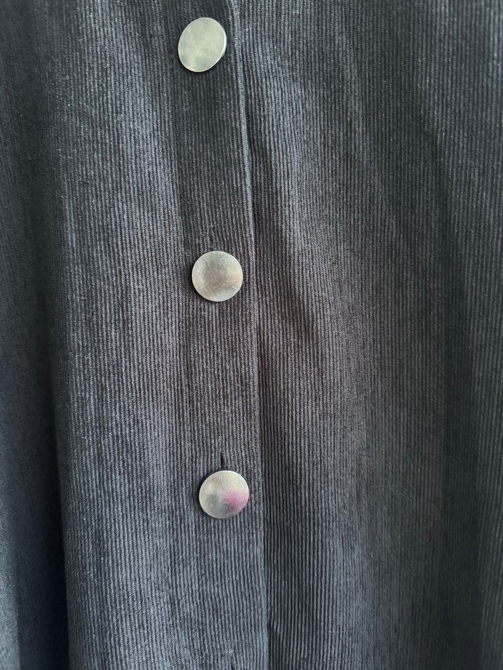 Düğmeli Siyah Keten Uzun Etek - Görsel 2