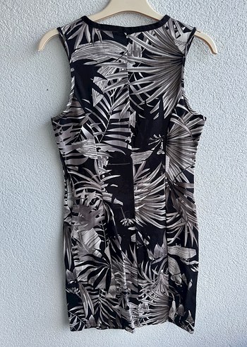 Drapeli Desenli Kolsuz Mini Kalem Elbise - Görsel 4